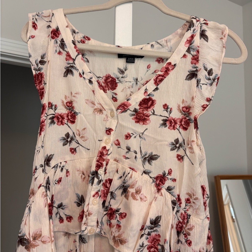 American Eagle Outfitters Floral Tank Top - Cream and Red